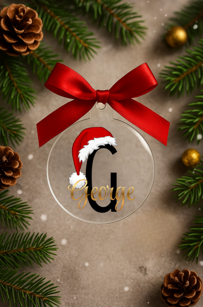Personalized Acrylic Ornament | Custom Initial & Name | Christmas Tree Hanging